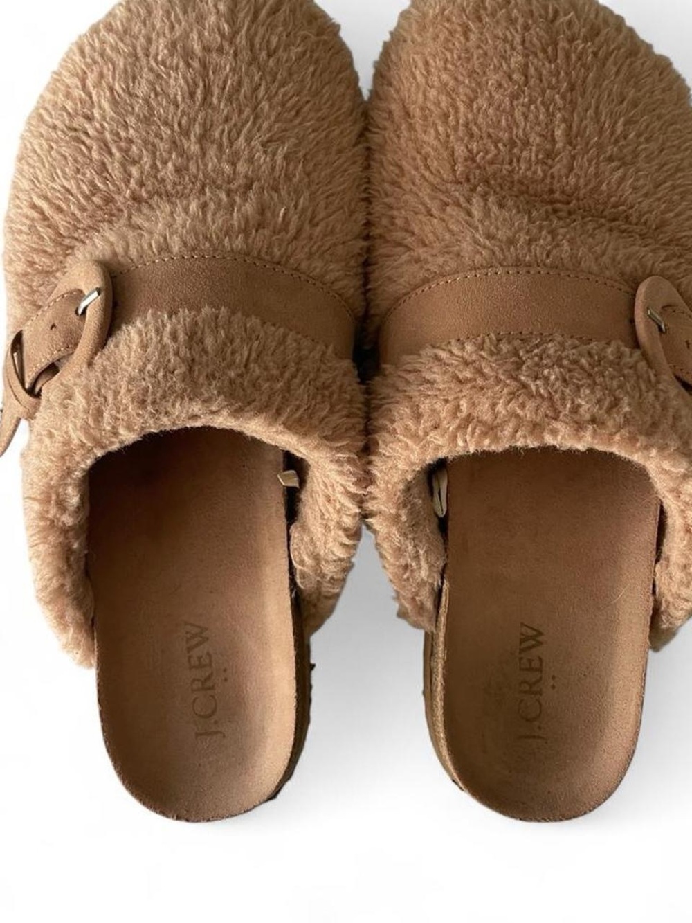 J. Crew Tan Faux-Shearling Buckle Mules